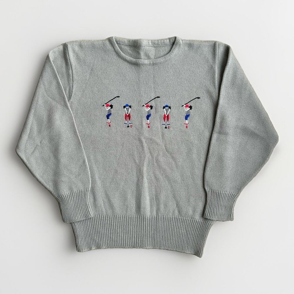 Vintage Golf Sweater Women's Size Small Wool Blend Gray Crewneck Embroidered